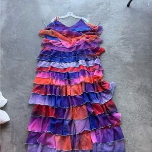 Colorful Layered Ruffle Romper - Purple, Pink & Orange